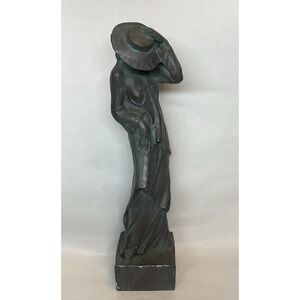 Universal Statuary Corp Lady in Hat Sculpture Statue 17" Patina Art Deco Figure
